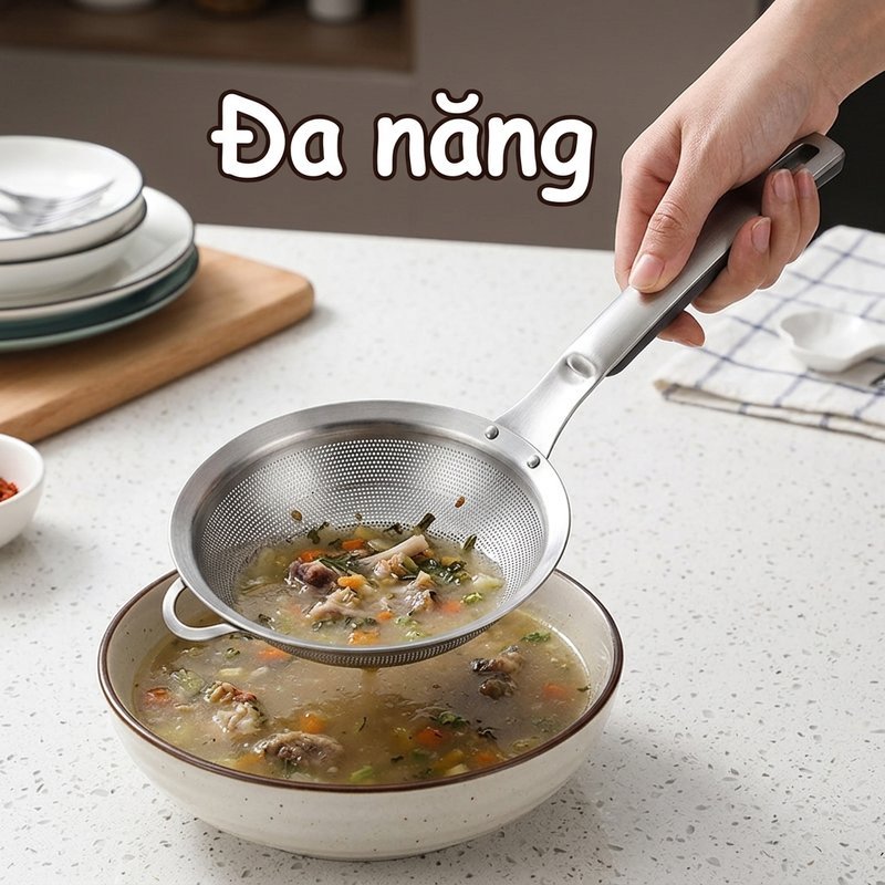 Rây Lọc Vớt Lọc Thép Không Gỉ 304 Cán Dài Chống Bỏng Nhiều Kích Cỡ Lọc Hiệu Quả Dễ Vệ Sinh Bền Bỉ