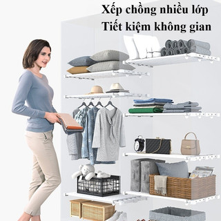 Giá phân chia tủ quần áo co giãn, kệ tủ không cần đinh, có thể xếp chồng, chiều dài có thể điều chỉnh