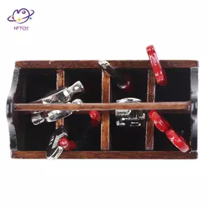 HFTOY 1: 12 Nhà búp bê tỷ lệ Hộp gỗ thu nhỏ Bộ dụng cụ cầm tay bằng kim loại cho đồ chơi búp bê ~