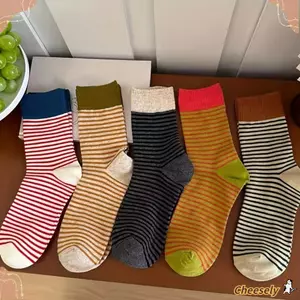 Tất In Sọc HERELY Mềm Mại Thoáng Khí, Phù Hợp Giày Tuyết Mùa Thu