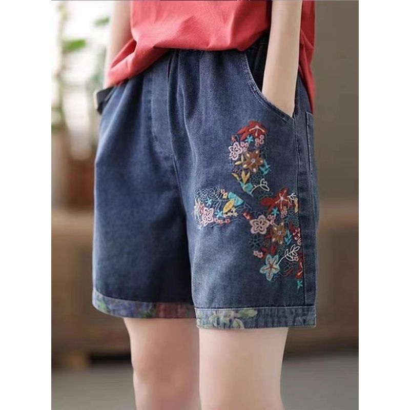 Thời Trang Size Lớn 40-100kg Retro Mỏng Denim Quần Short Mùa Hè Mỏng Hơn Nhìn Phù Hợp Với Phiên Bản Hàn Quốc Rộng Đàn Hồi Rời Chân Quần