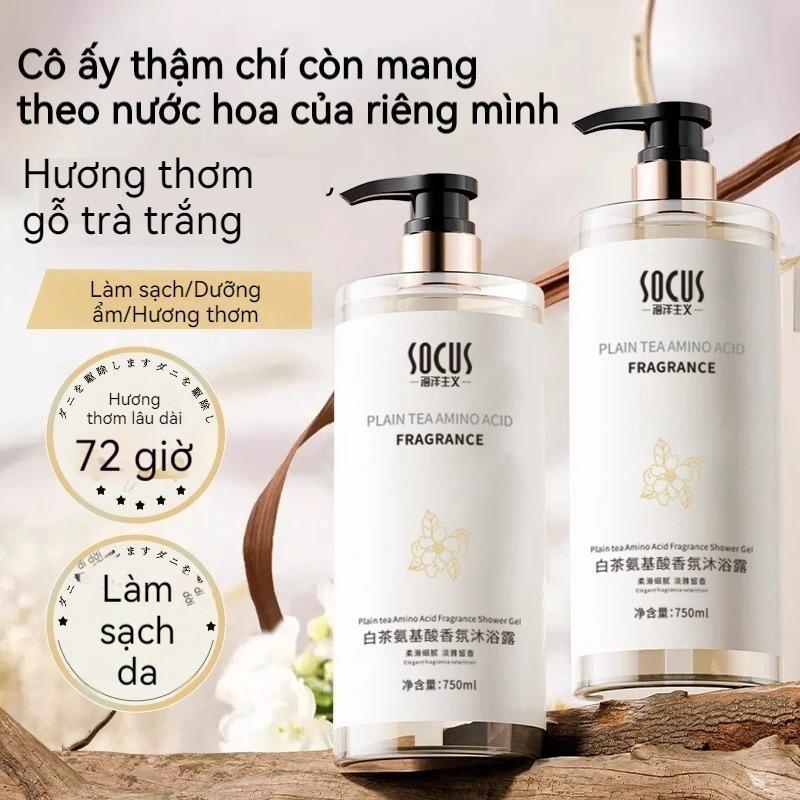 SOCUS Sữa Tắm Trà Trắng Hương 750ml – khuyến mãi: mua 2 chai chỉ với giá 86k / chai. Axit amin dưỡng ẩm sâu, trẻ hóa da, hương thơm lâu trôi