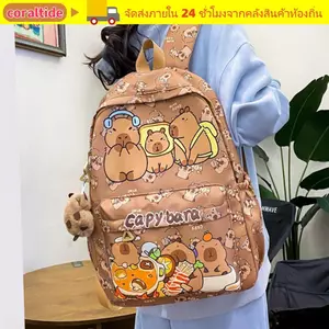 Túi đi học sinh CORALTIDE, Ba lô Capybara dung tích lớn thoáng khí, Túi sách Nylon siêu nhẹ hoạt hình