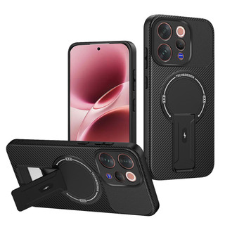 Dành Cho Vivo V70 5G Ốp điện thoại Sợi Carbon Kết Cấu Mặt Sau Cứng Từ Tính Có Chân Đế Mềm TPU Cạnh Chống Sốc Mỏng Bao