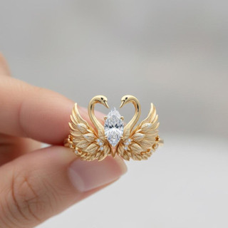 Nhẫn nữ thiết kế cánh thiên nga mắt ngựa, phong cách châu Âu-Mỹ, trang trí đầy zirconia