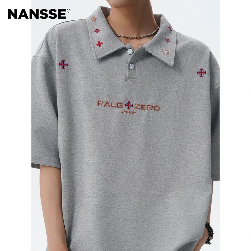 Áo sơ mi Polo thêu dành cho nam và nữ, thiết kế chữ thập độc đáo
