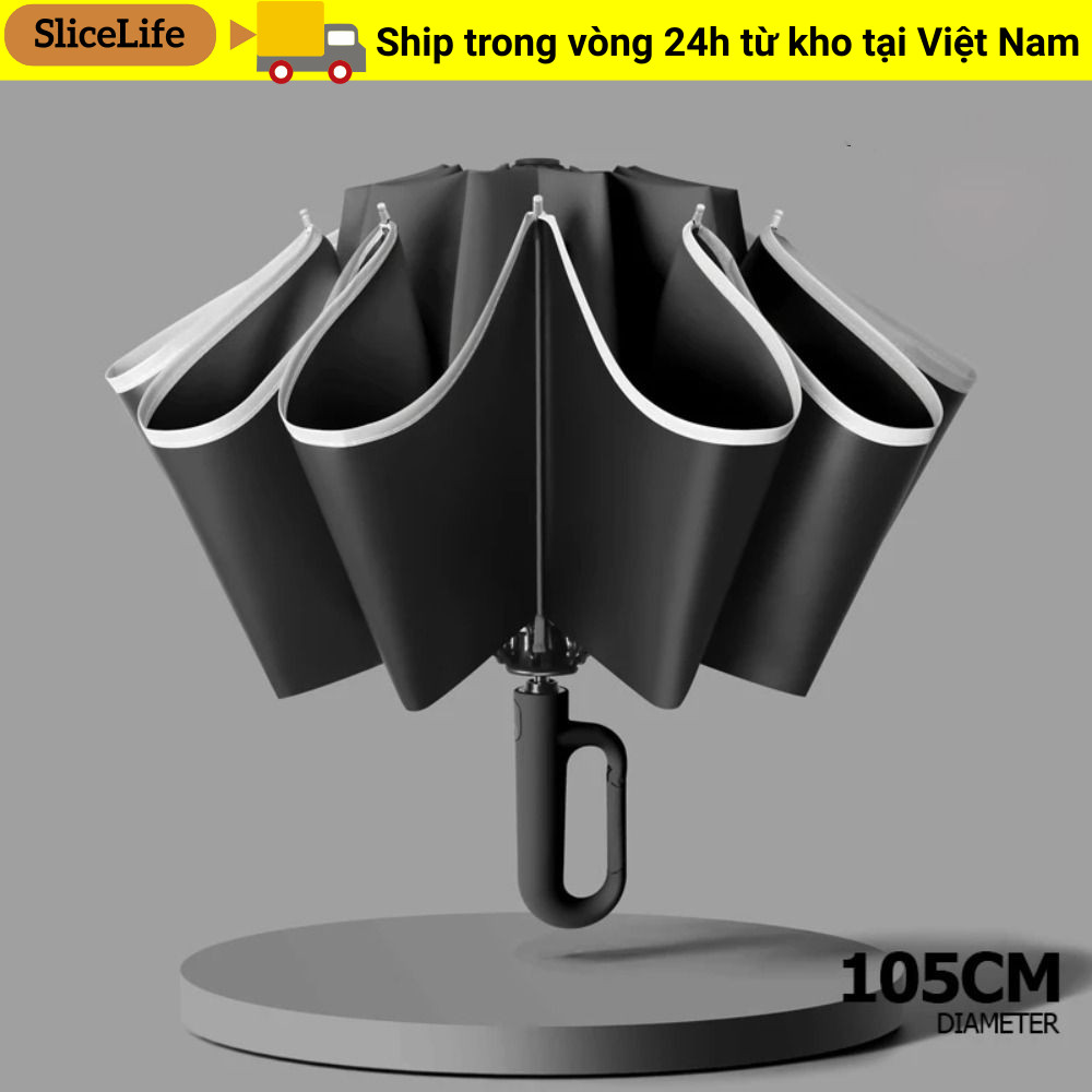 Ô UV SLICELLIFE, Ô gấp ngược tay cầm Carabiner gia cố, Ô dù dù có sọc phản quang chống gió
