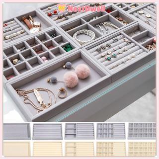 Hộp đựng đồ trang sức nhung NETDWELL, khay trưng bày có thể xếp chồng, hộp ngăn kéo cho vòng tay, vòng cổ, dây chuyền