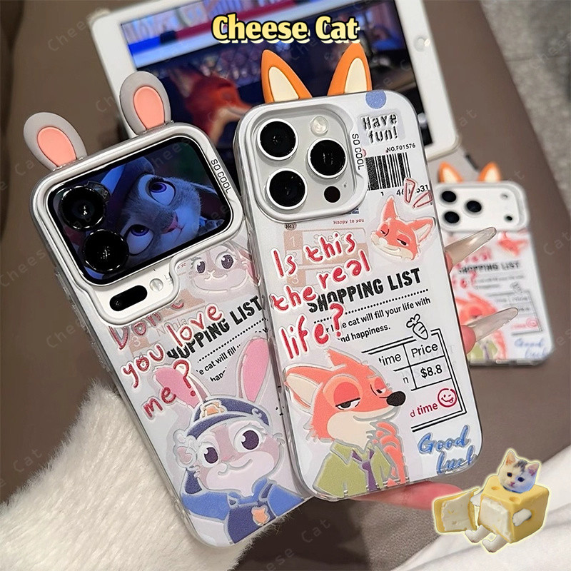 Zootopi tai 3D Ốp điện thoại hình đôi thỏ Bunny Fox cho iPhone 14 15 11 12 13 16 17 Pro Max 16E Xs Max 7Plus