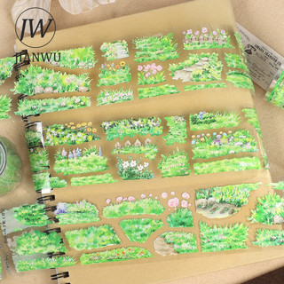 JIANWU 55mm * 5m Vintage Cỏ Xanh Vật Liệu Phong Cảnh Hoa Cắt Băng Thêu Sò PET Sáng Tạo DIY Tạp Chí Văn Phòng Phẩm