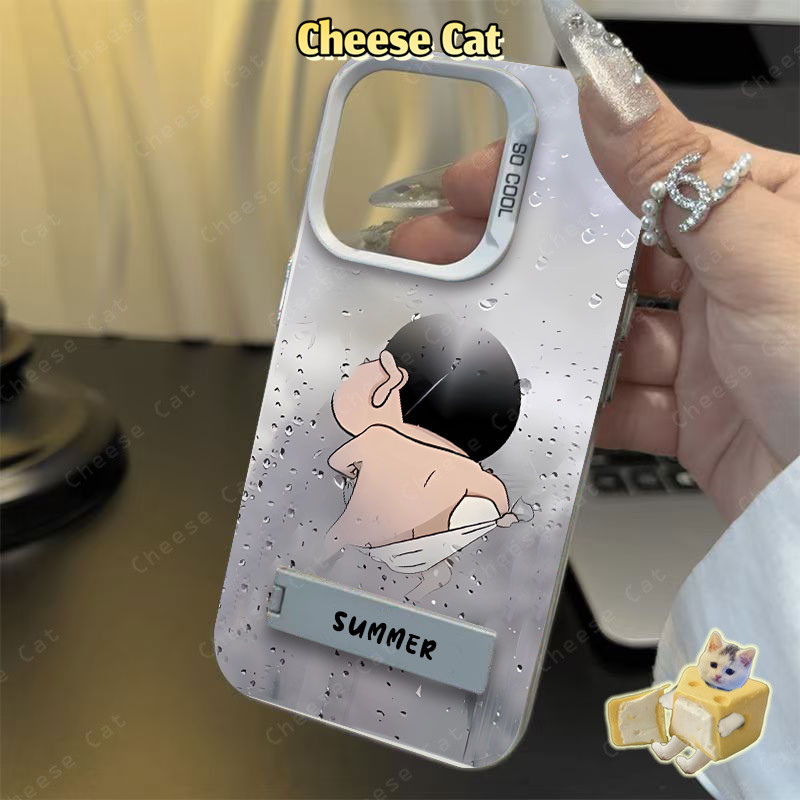 Hài hước Shin Ốp Sáng Tạo Sương Mù Cho iPhone 15 14 13 12 11 16 17 Pro Max 16E Xs Max XR 7Plus Vỏ Có Giá Đỡ Kim Loại