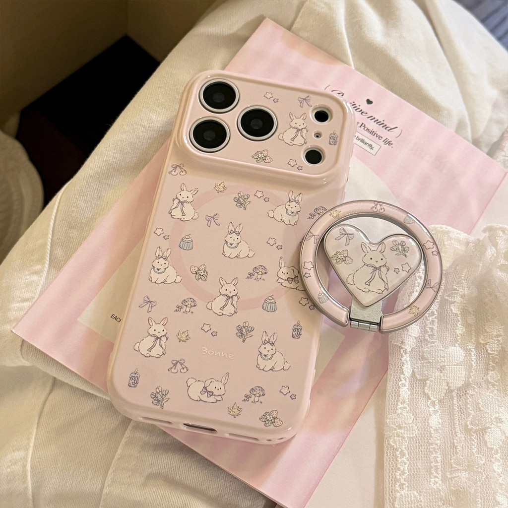 Họa tiết hoạt hình chú thỏ hoa tím phù hợp cho iPhone 17 Pro Max, 17, 16, 15, 14, 13, 12 và 11 ốp điện thoại iPhone từ tính