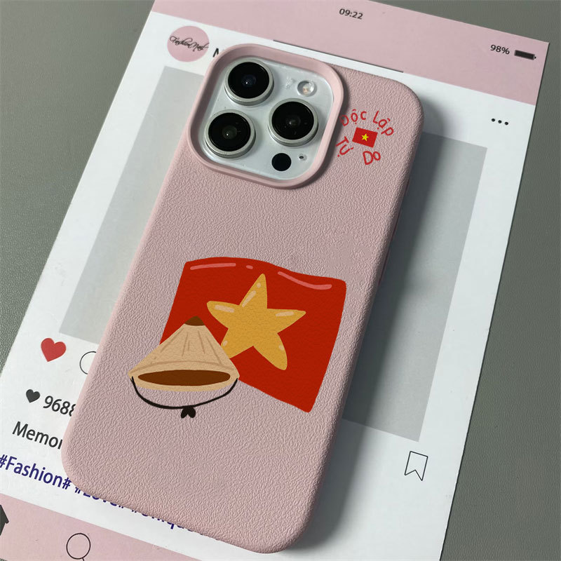 Ốp điện thoại bảo vệ máy ảnh họa tiết lá cờ nhỏ bằng da cho iPhone 7/8/Plus/X/XS/11/12/13/14/15/16/17/Pro/Max/Air