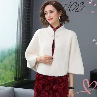 NCE Áo Len Ngắn Kết Hợp Khăn Choàng Giả Lông Mịn, Thời Trang Sang Trọng Cho Tiệc Cưới Và Dạ Hội Thu Đông