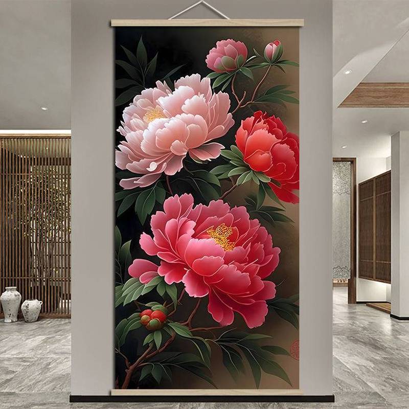 Hoa Mẫu Đơn Tranh Nở Sự Giàu Có Dọc Phong Cách Trung Quốc Tài Lộc Thu Hút Trang Trí Nhà Tranh Canvas