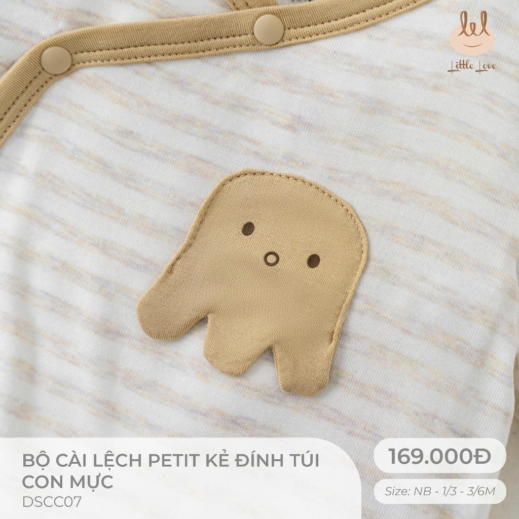 Bộ dài tay petit mỏng, mềm, thấm hút tốt kẻ dính túi con mực dành cho bé Lil little Love (DSCC07)