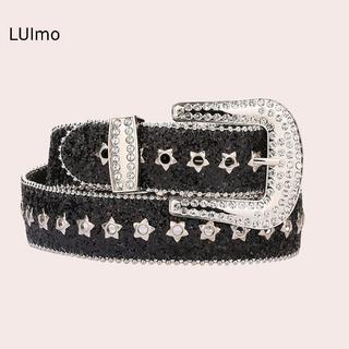 LUImo Y2K Nữ Thời Trang In Hình Chắc Chắn Đính Full Kim Cương Giả Dây Da Pha Lê Có Thể Điều Chỉnh Lấp Lánh Dây Thắt Lưng Cho Câu Lạc Bộ Đảng SBS