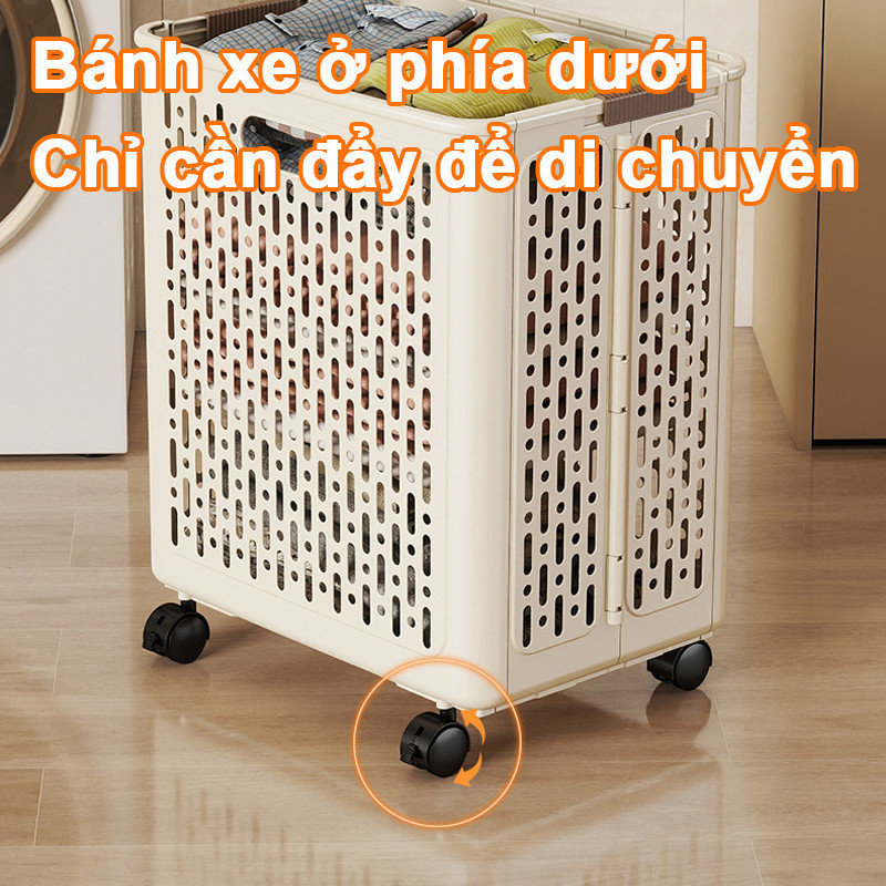 Giỏ Nhựa Đa Năng Gia Đình - Giỏ Đựng Quần Áo Bẩn Có Thể Gấp & Bánh Xe Di Chuyển, Chất Liệu ABS Bền Bỉ
