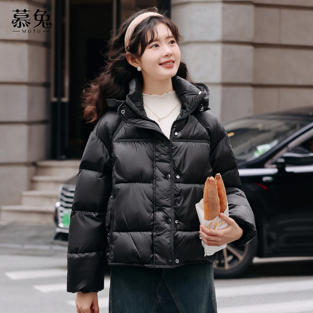 Mutu Nhỏ Màu Đen Có Mũ Trùm Đầu Áo Khoác Cotton Nữ Mùa Đông 2025 Phong Cách Mới Phong Cách Hàn Quốc Dày Ấm Áo Khoác Cotton Top