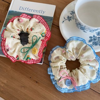 Meowu Cột tóc scrunchies nút nơ phối bèo caro