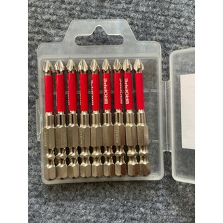 Mũi vít PH2 ĐỎ BROPPE | Mũi bắn vít 1 đầu PH2 bake chữ thập từ tính cao, chân lục giác ngắn 6.35mm