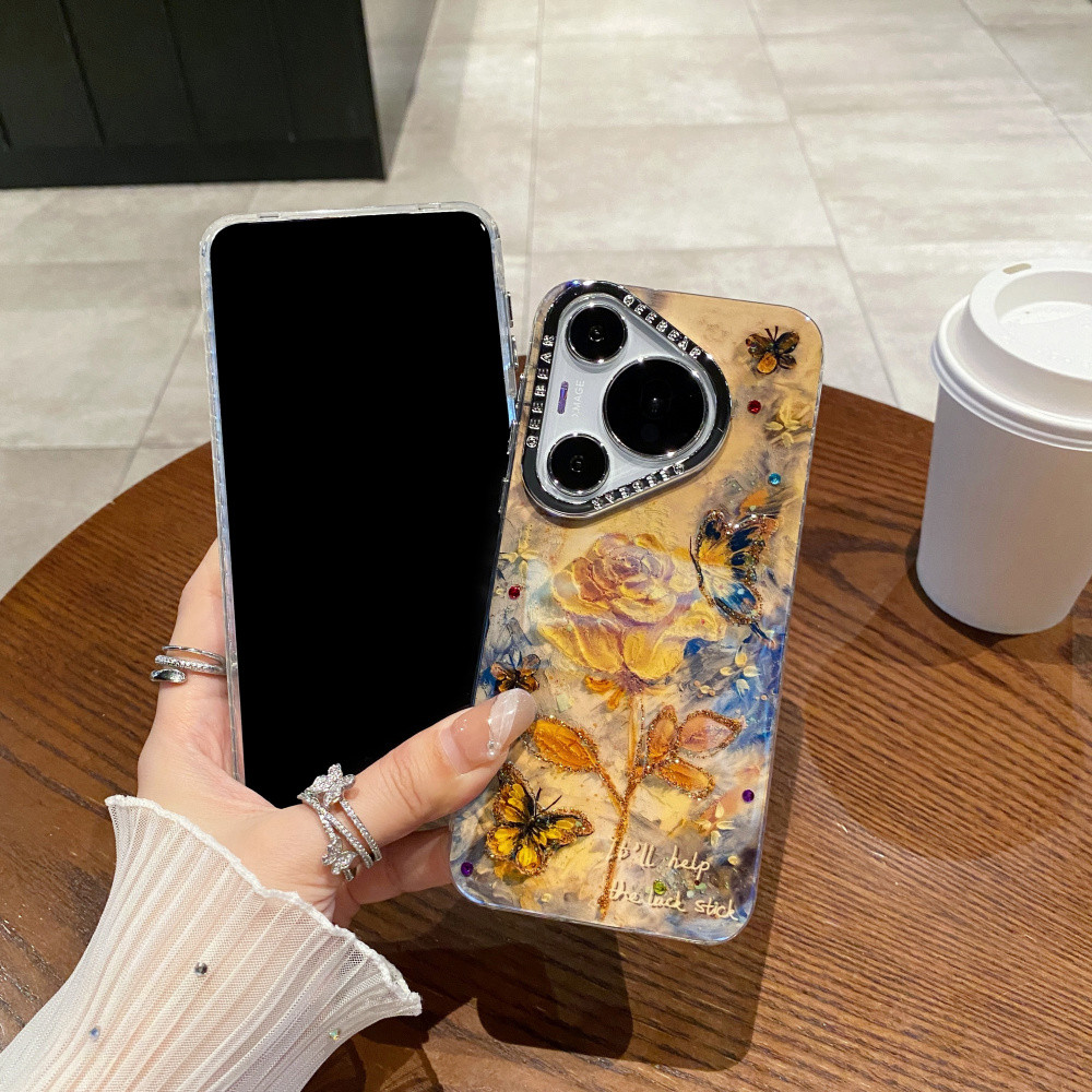 Ốp Điện Thoại TPU + PC In Hoa Hồng Vàng Cho Huawei Mate 70 60 Pro Pura 80 70 Pro Pro + Vỏ Thời Trang Quà Tặng Nữ Chống Sốc