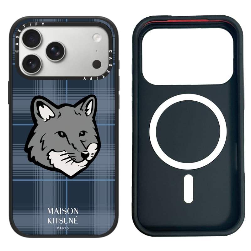 CASECASE X Maison Kitsune Fox Blue Checker Case Phiên bản vòng máy ảnh màu trắng Màu đen mờ Vỏ tác động hút từ tính cứng cho Apple IPhone 13 14 15 16 17 Pro Max Air Plus có hộp