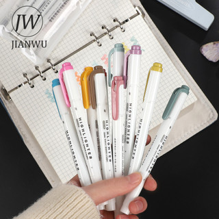 JIANWU 5 Cái / bộ Vintage Macaron Morandi Màu Tạp Chí Chất Liệu Hai Đầu Highlighter Sáng Tạo Đồ Dùng Học Sinh Văn Phòng Phẩm