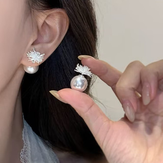 Bông Tai Bạc 925 Kim Cương Và Ngọc Trai Thiết Kế Vỏ Pháo Hoa, Phù Hợp Với Phụ Nữ Thanh Lịch Đơn Giản