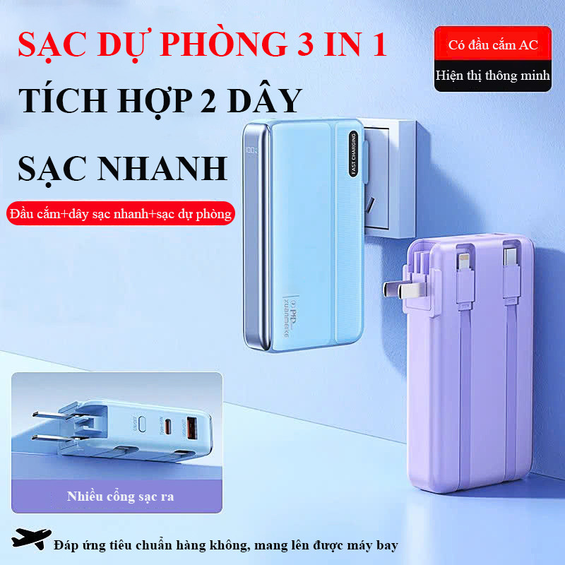 Sạc Dự Phòng 30000mAh Đa Năng - Sạc Nhanh 22.5W Tích Hợp Dây Sạc Tiện Lợi