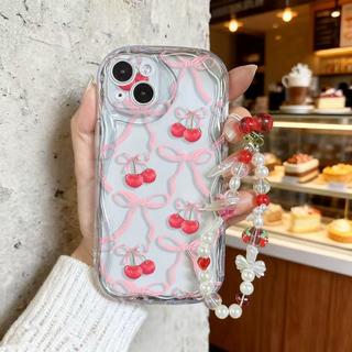 Ốp Nơ Anh Đào Cho Infinix Hot 60 50 Pro Plus 60i Note 50 50X 50S GT 30 Pro Tecno Spark Go 2 2s 40 40C Camon 40 Dâu Ngọc Trai Dây Xích Cô Gái Vỏ Điện Thoại