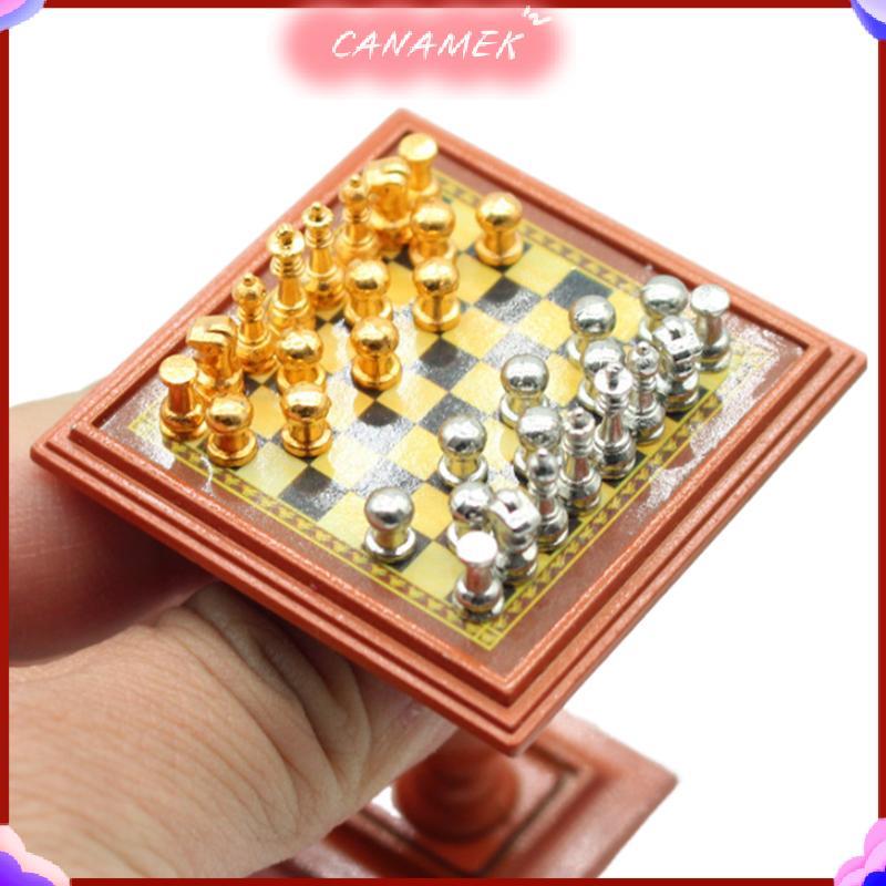 CANAMEK 1 Bộ 1: 12 Nhà Búp Bê Hợp Kim Thu Nhỏ Bộ Cờ Vua Quốc Tế Bảng Cổ Vũ Bộ Bàn Cờ Người Lính Cảnh Mô Hình Trang Trí Nhà Đồ Chơi Trẻ Em CSF