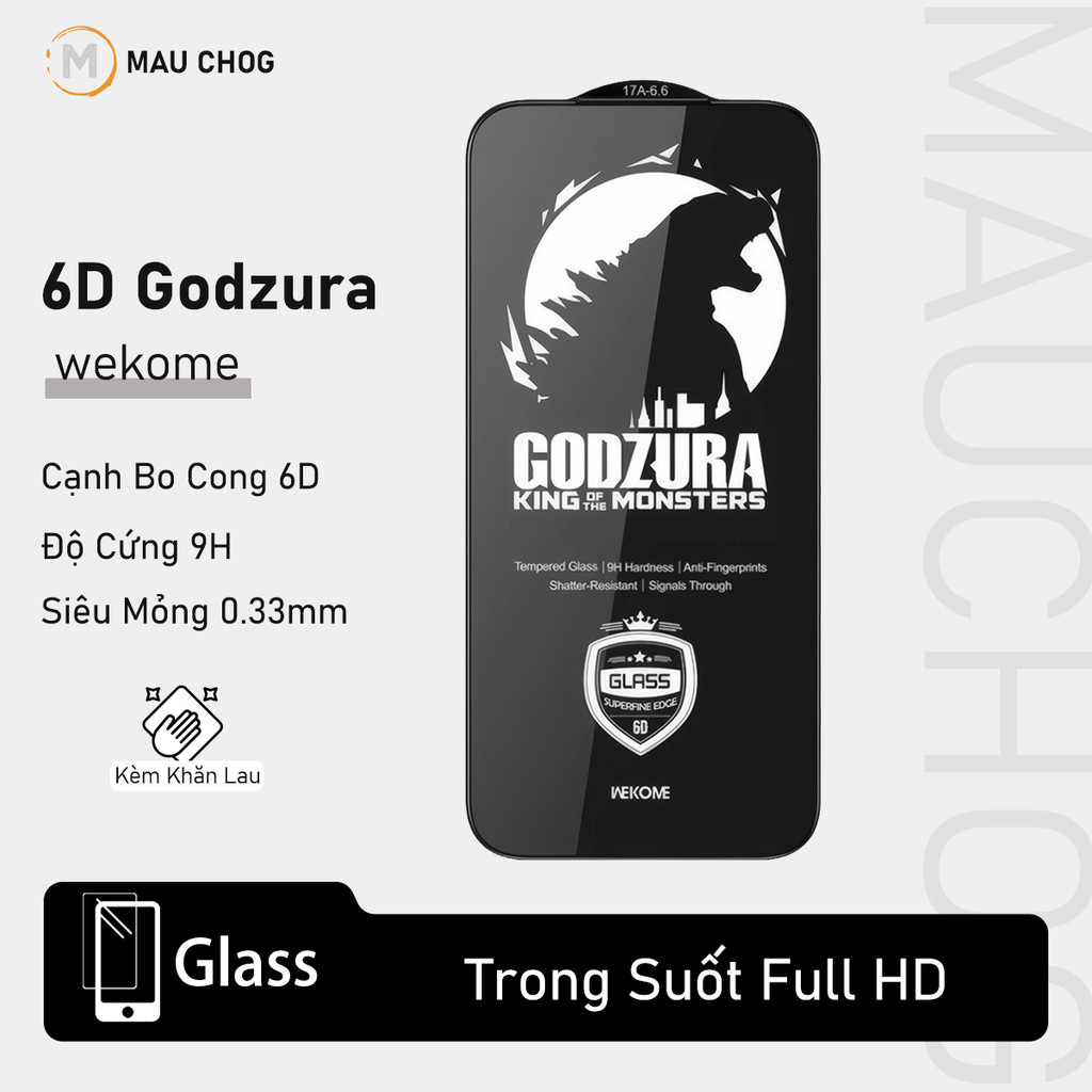 Kính Cường Lực Trong Suốt WK Godzura 6D Không Hộp Cho Điện Thoại iPhone 17 Pro Max 16 15 14