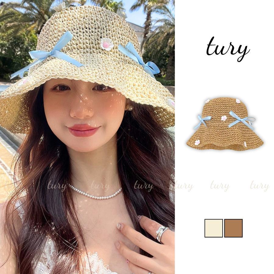 Nón Cói Nữ - Tury - Mũ Cói Mềm Phối Hoa và Nơ - NC069