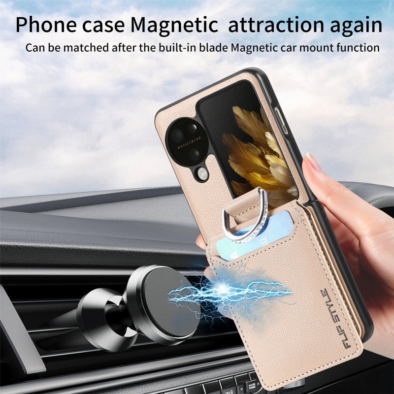 Mimi Sang Trọng Da PU Ốp lưng OPPO Find N3 Flip N2 Ví Lật Nhẫn Đựng Thẻ Bảo Vệ Mặt Sau Chống Sốc Flip7 Flip6