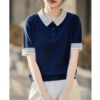 POLO Cổ Dệt Kim Áo Sơ Mi Tay Ngắn Nữ Phiên Bản Hàn Quốc Rời Mỏng Phong Cách Đi Lại Mùa Hè Áo Thun Top Phong Cách Mới 2026