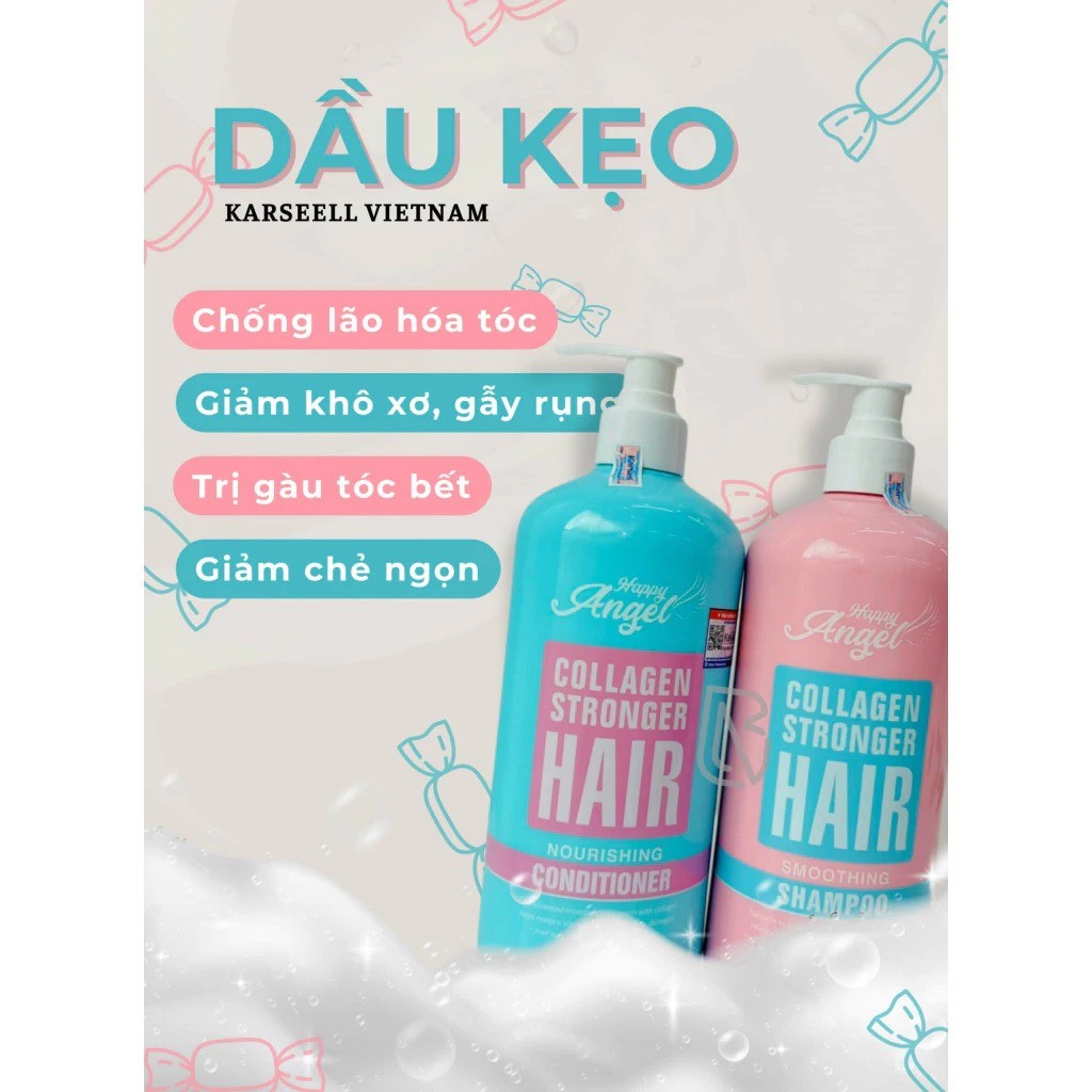 Cặp Dầu Gội Xả Collagen Happy Angle 800ml Phục Hồi Hư Tổn, Giảm Gãy Rụng, Siêu Mềm Mượt