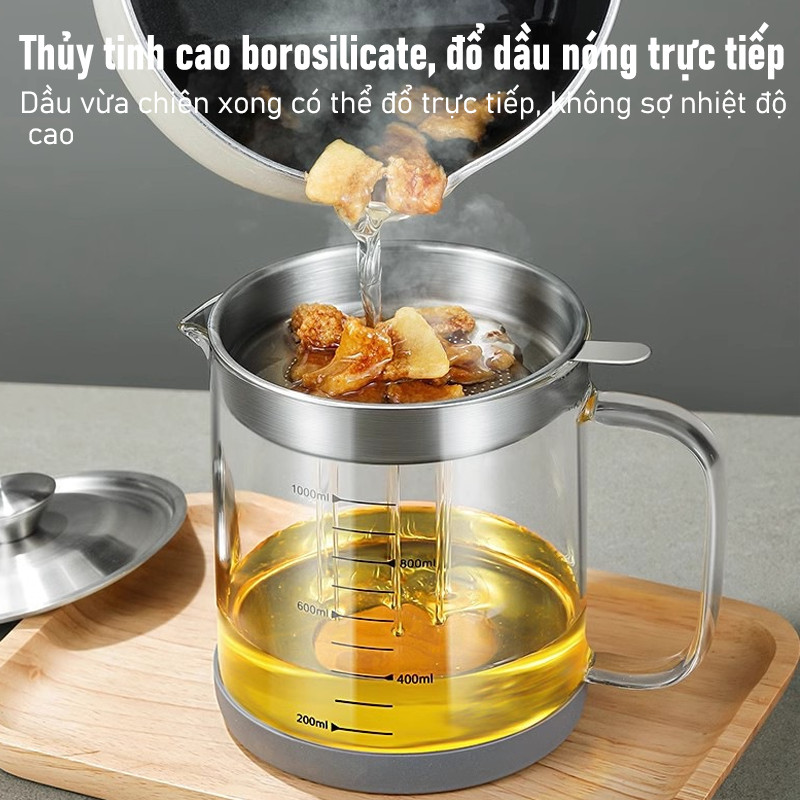 Bình Dầu Thủy Tinh 1 Lít Có Nắp Và Lọc – Nắp Inox 304 Cao Cấp, Dung Tích Lớn, Lưu Trữ Đa Năng Cho Nhà Bếp