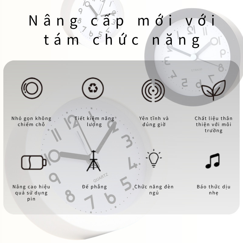Đồng Hồ Báo Thức Để Bàn Phát Quang - Kim Trôi, Chuông Kêu To, Phong Cách Bắc Âu Đơn Giản, Có Đèn Led Trang Trí