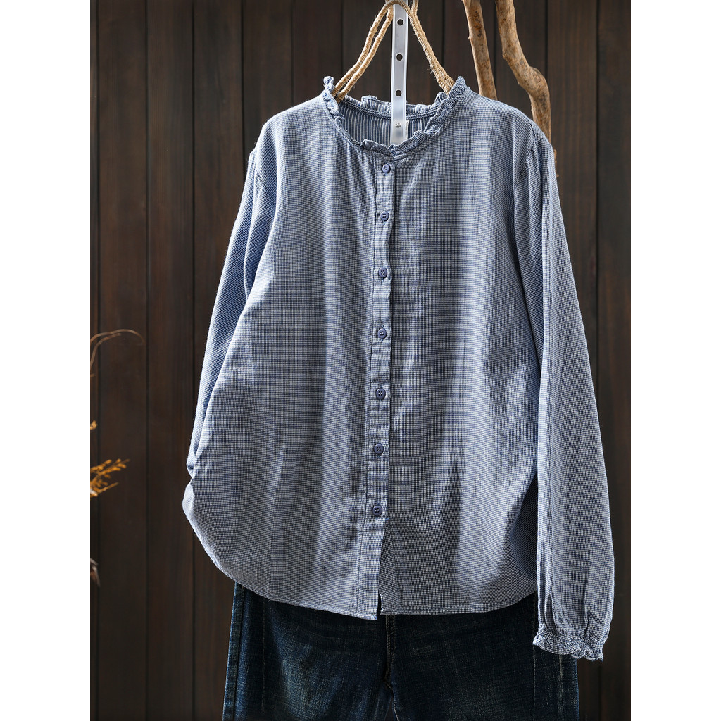 Áo sơ mi nữ tay dài kẻ sọc, 100% sợi cotton cao cấp, sẵn sàng