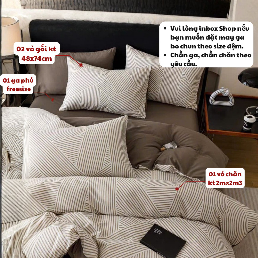 (ST435)Bộ Chăn Ga Gối Cotton Mềm Mại Thoáng Khí  Họa Tiết Đơn Giản Phù Hợp Mọi Lứa Tuổi - MemMinbedding Luxury
