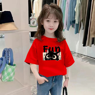 Áo thun đen cho bé gái in hình mèo mắt to, đơn giản và thời trang, thoáng khí và thân thiện với da, dễ phối đồ.