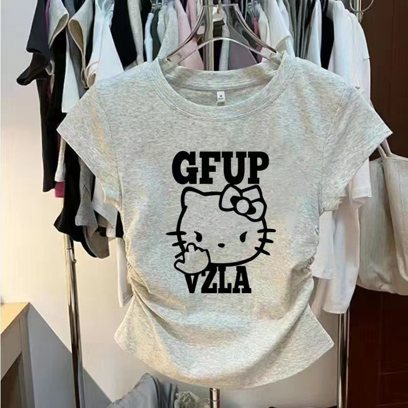 2026 Mới Sanrio Hoạt Hình In Hình Bé Gái Áo Thun Nữ Tay Ngắn Có Dây Rút Thiết Kế