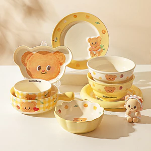 Hiện Đại Bà Nội Trợ Gấu Bơ Bát Gốm Hoạt Hình Dễ Thương Underglaze Màu Bộ Đồ Ăn Bát Cơm Hộ Gia Đình Đĩa Mì Ăn Liền Bát 1W5Y