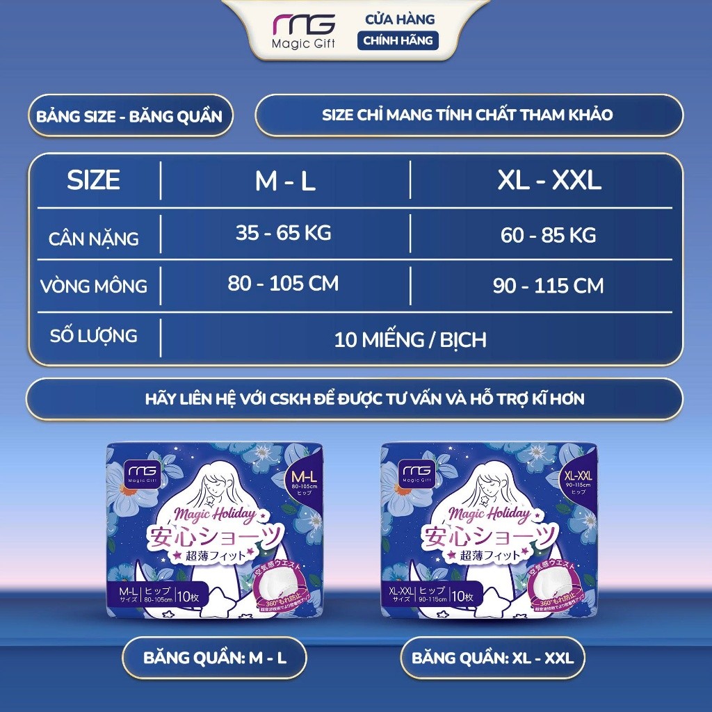 [COMBO 12 BỊCH] BVS Băng Vệ Sinh Dạng Quần Nhật MG MAGIC Mỏng Nhẹ Thấm Hút Chống Tràn Cả Ngày Và Đêm