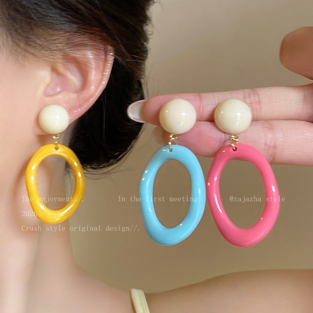 Bông tai hình tròn nhiều màu sắc, thiết kế bãi biển, phù hợp phong cách ngày lễ