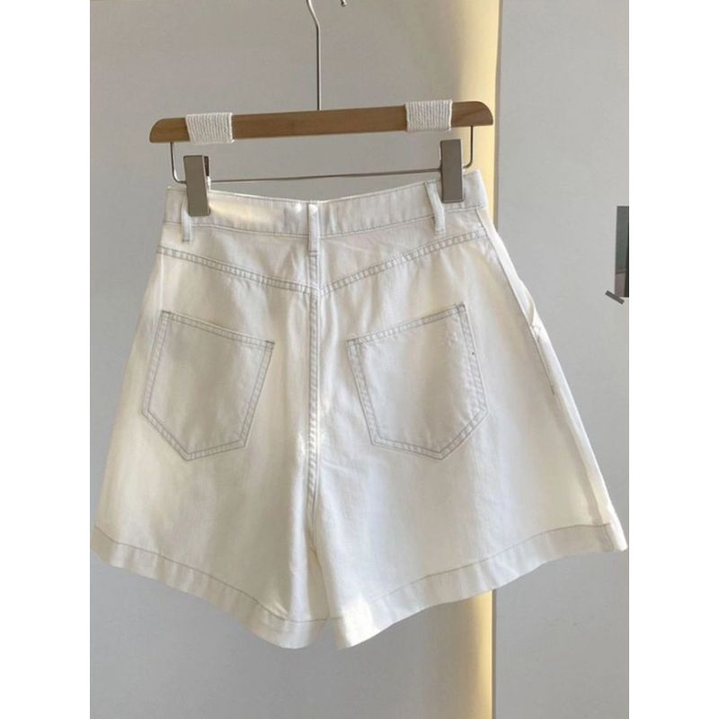 [Seckill trong thời gian có hạn] Mùa hè dáng rộng eo cao, chân dày, 2026 Mỹ, short denim trắng, nhẹ nhàng sang trọng, MM, tôn dáng
