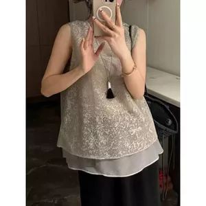 Áo Vest không tay ren thoáng mát mùa hè, thiết kế dáng rộng thoải mái