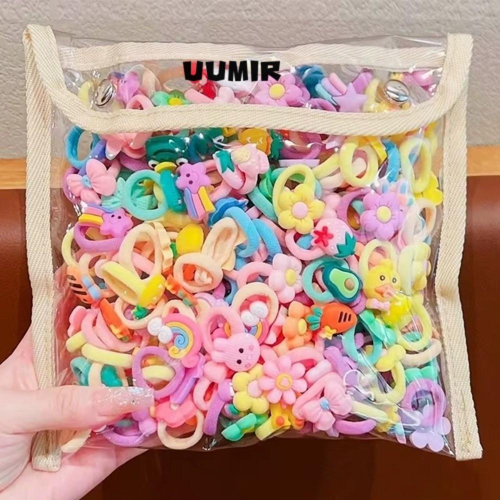 Uumir 50/100 Chiếc Dây Buộc Tóc Cho Bé Gái - Thiết Kế Hoạt Hình, Hoa Và Động Vật - Dễ Thương & Thoải Mái