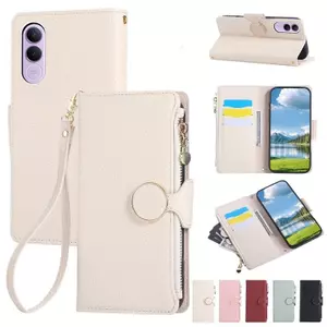 Ốp Lưng Cho Vivo V70FE Da Chất Lượng Cao Tình Yêu Dây Kéo Nhiều Khe Cắm Thẻ Khóa Tròn Dây Đeo Tay Chống Rơi Vỏ Điện Thoại